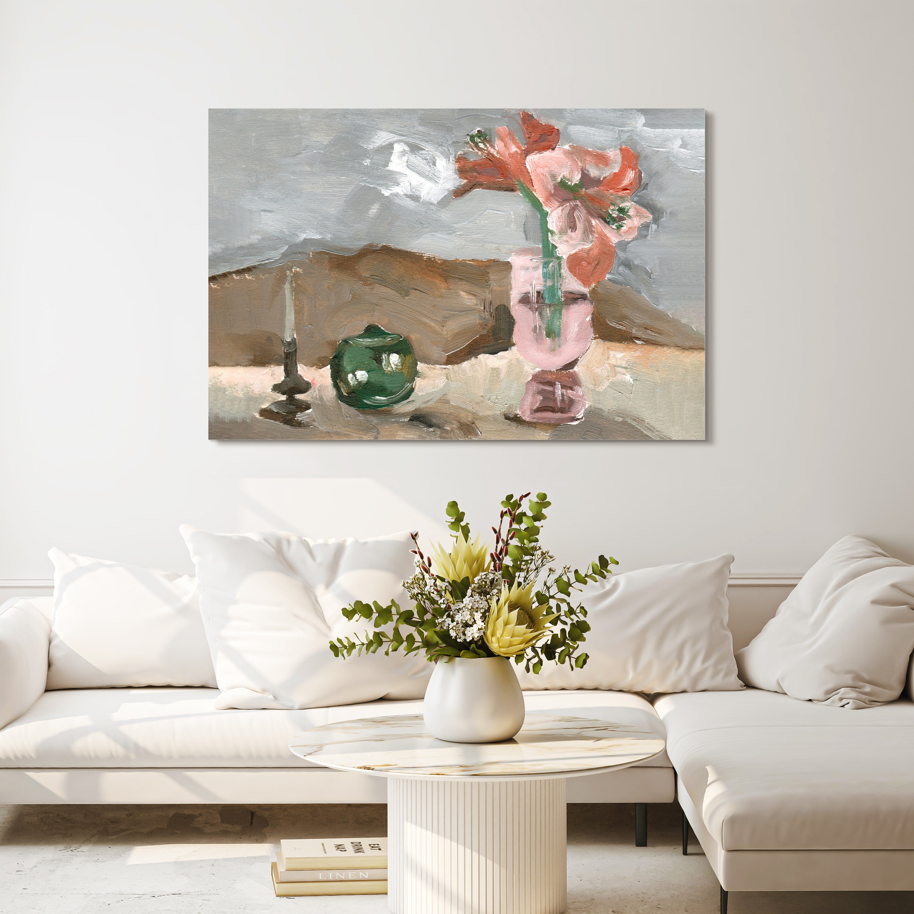 "Rustic Still Life II" Vase&Flower Frameless Freefloating Reverse Printed Tempered Art Glass Wall Art