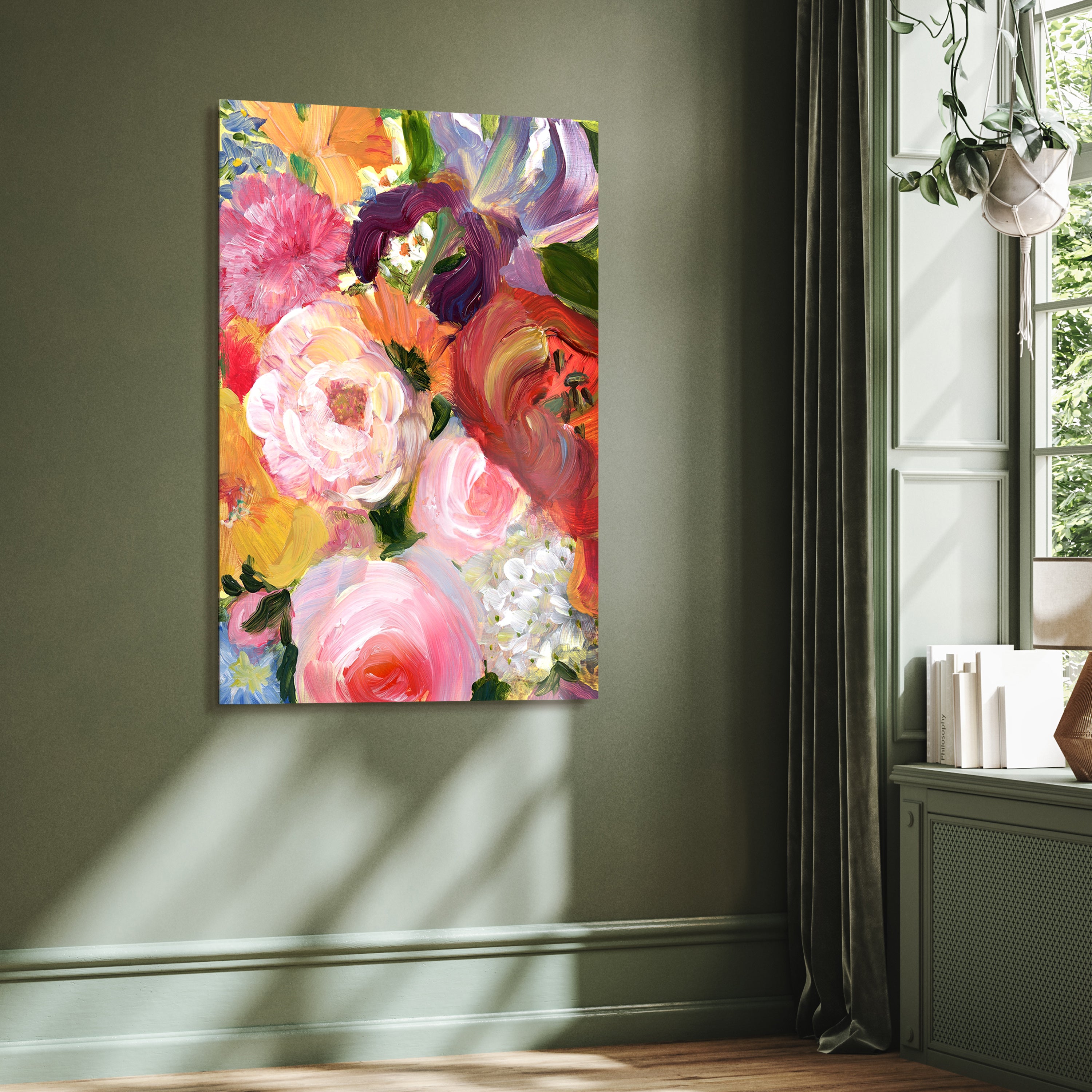"Blossom Symphony I" Flowers Frameless Free Floating Reverse Printed Tempered Art Glass Wall Art