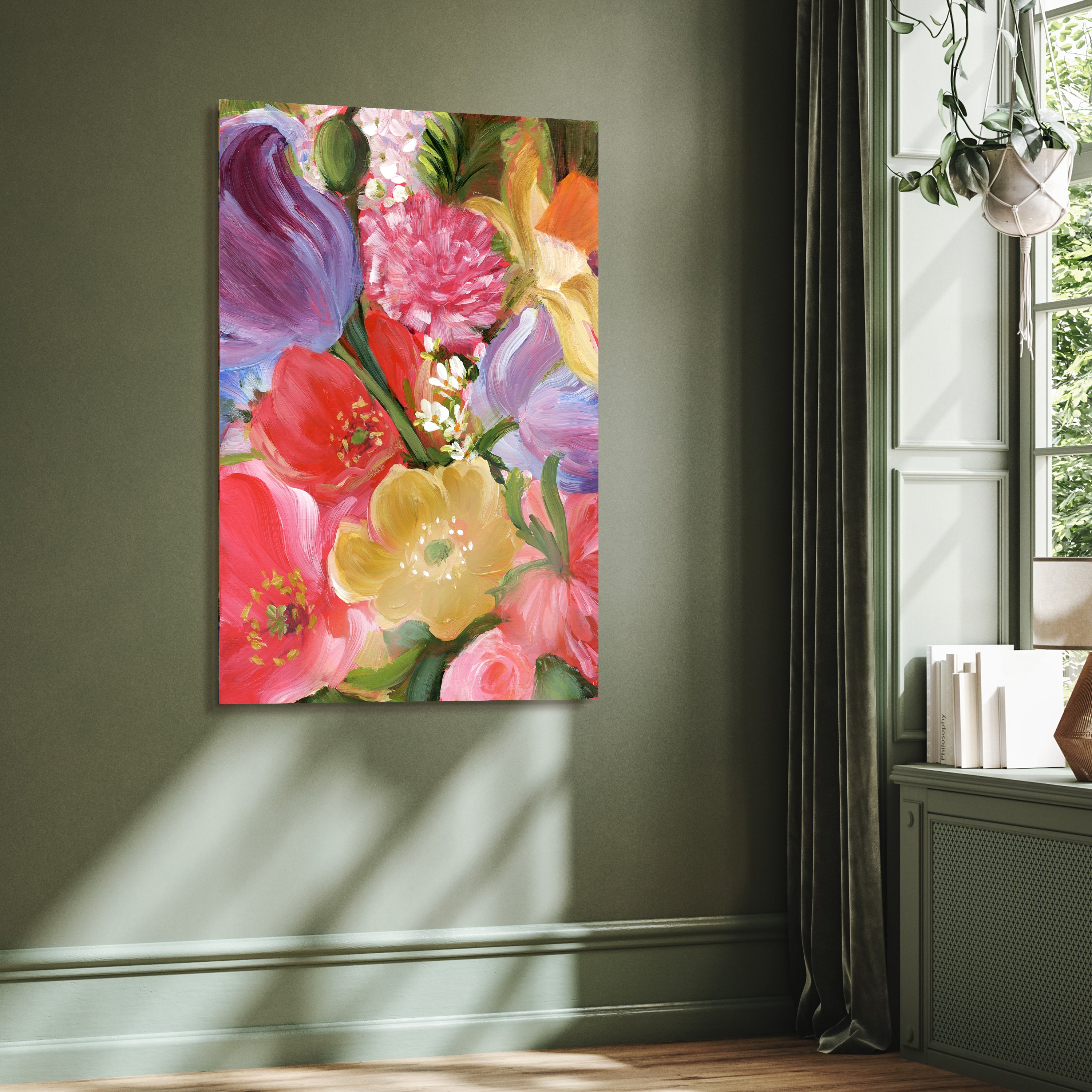 "Blossom Symphony II" Flowers Frameless Free Floating Reverse Printed Tempered Art Glass Wall Art