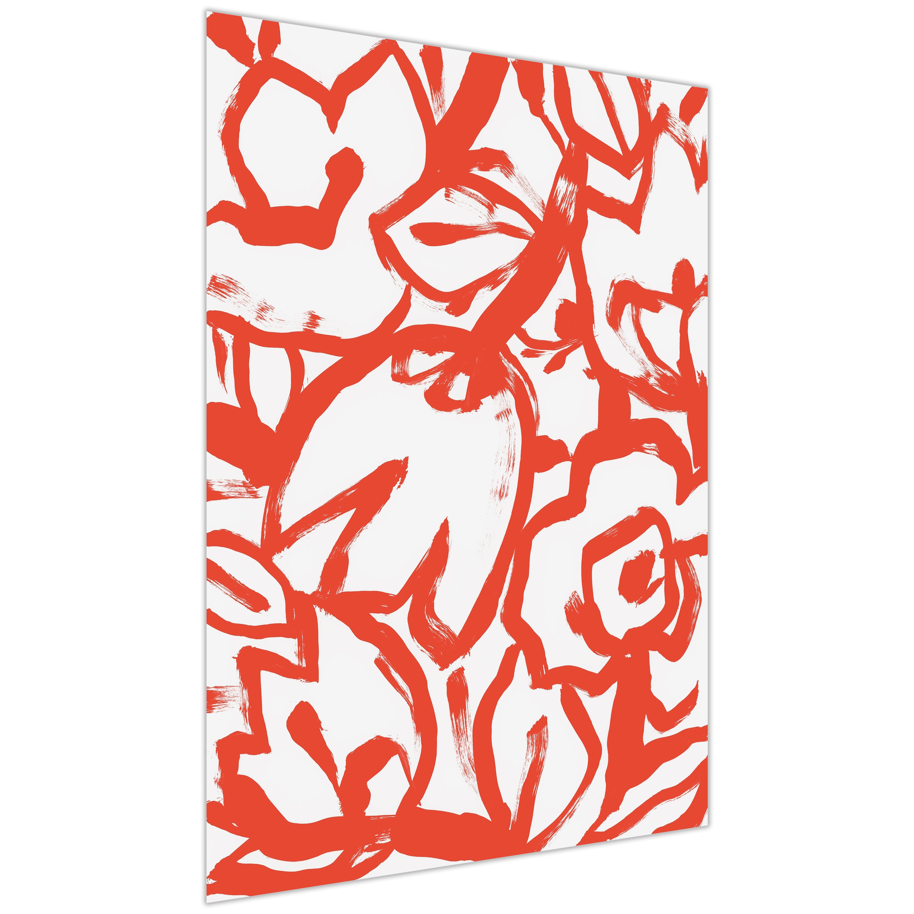 "Scarlet Blooms I" Red Brush Floral Frameless Free Floating Reverse Printed Tempered Art Glass Wall Art