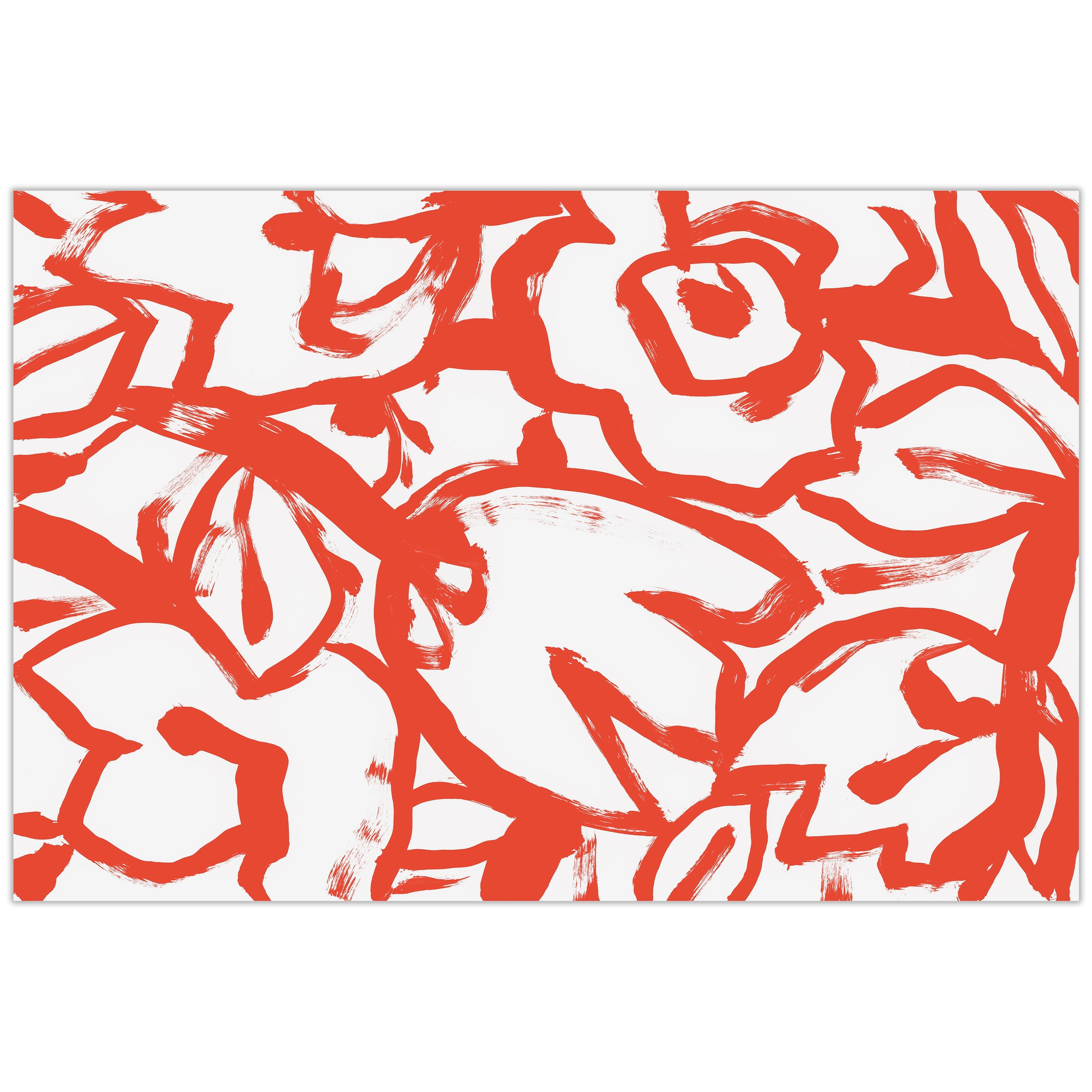 "Scarlet Blooms I" Red Brush Floral Frameless Free Floating Reverse Printed Tempered Art Glass Wall Art