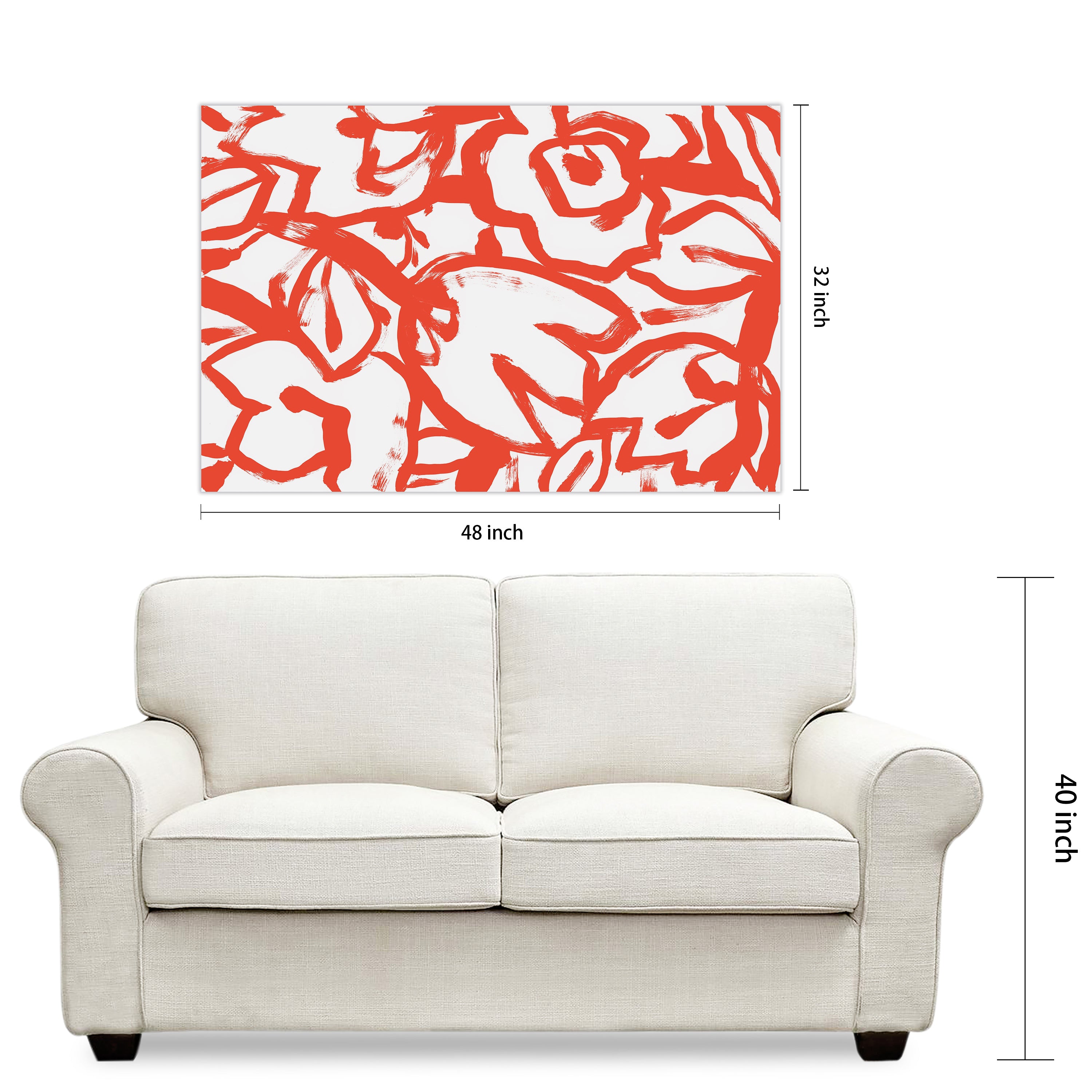 "Scarlet Blooms I" Red Brush Floral Frameless Free Floating Reverse Printed Tempered Art Glass Wall Art