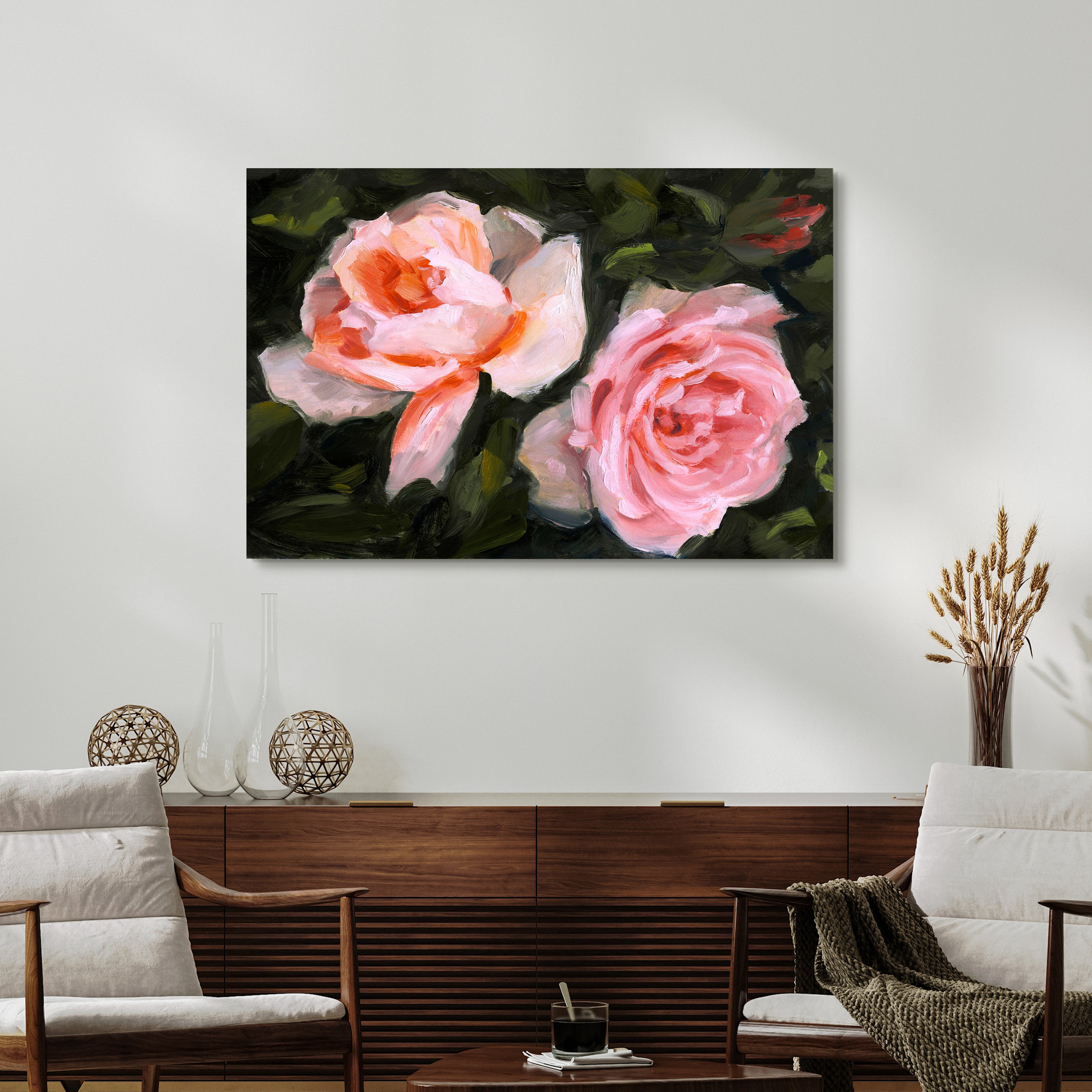"Ethereal Roses II" Frameless Free Floating Reverse Printed Tempered Art Glass Wall Art