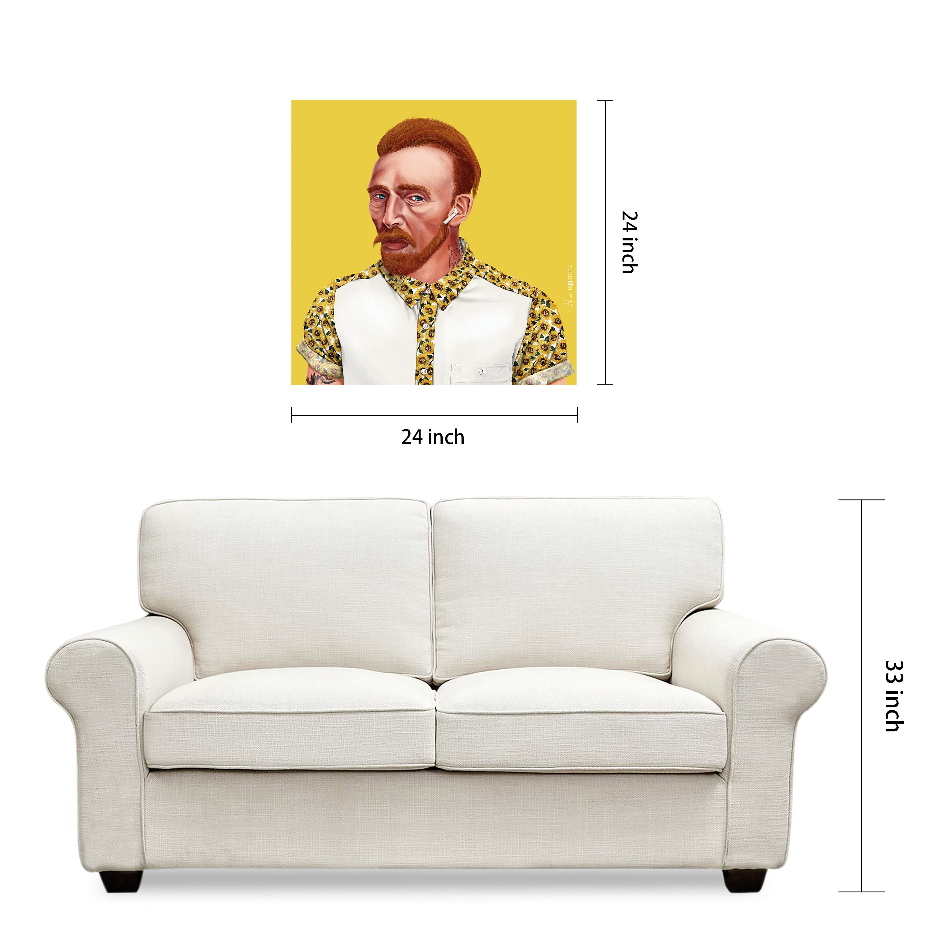 "Hip Vincent Van Gogh" Frameless Free Floating Reverse Printed Tempered Art Glass Wall Art