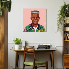 "Hip Nelson Mandela" Frameless Free Floating Reverse Printed Tempered Art Glass Wall Art