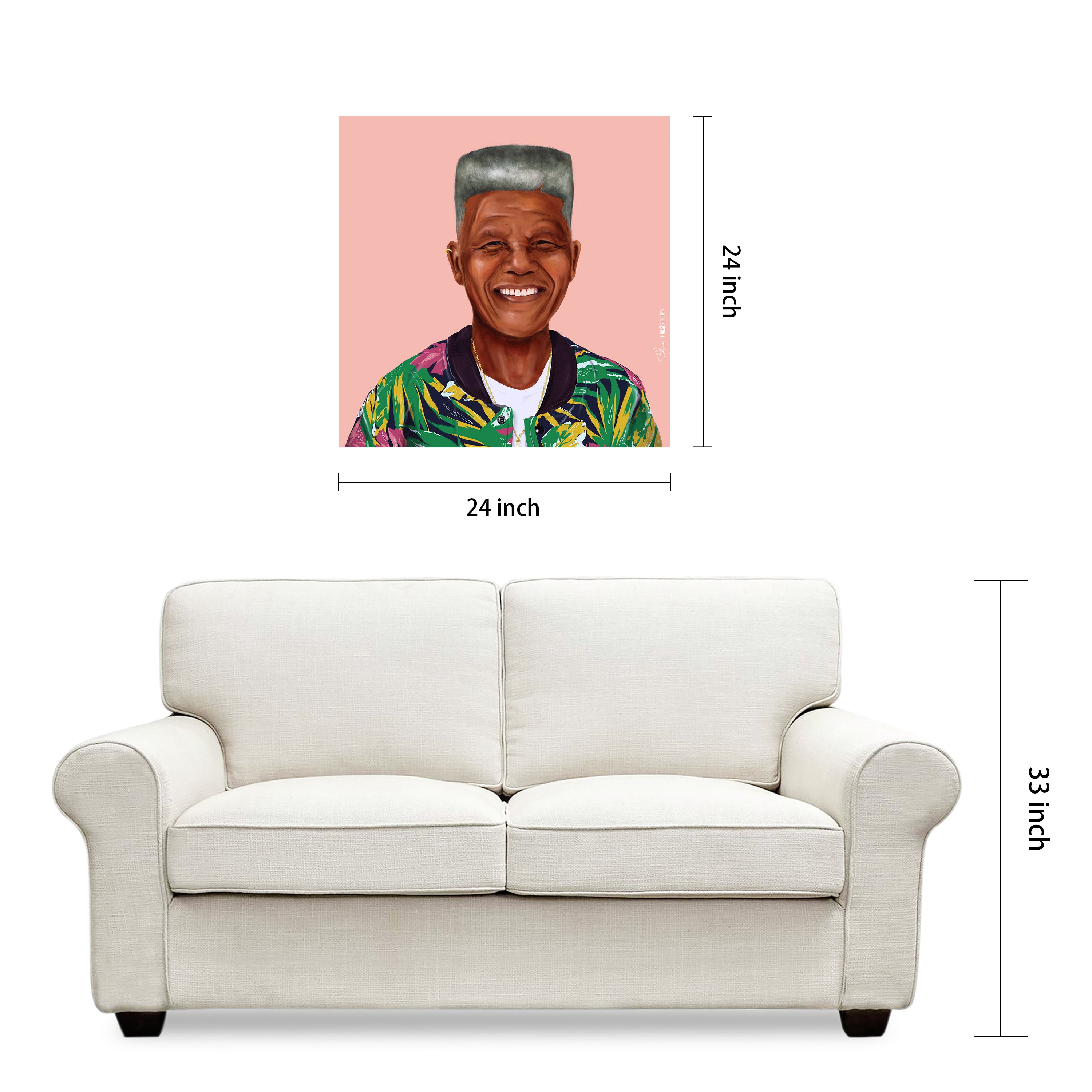 "Hip Nelson Mandela" Frameless Free Floating Reverse Printed Tempered Art Glass Wall Art