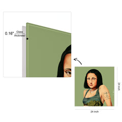 "Hip Mona Lisa" Frameless Free Floating Reverse Printed Tempered Art Glass Wall Art