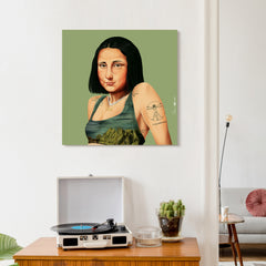 "Hip Mona Lisa" Frameless Free Floating Reverse Printed Tempered Art Glass Wall Art