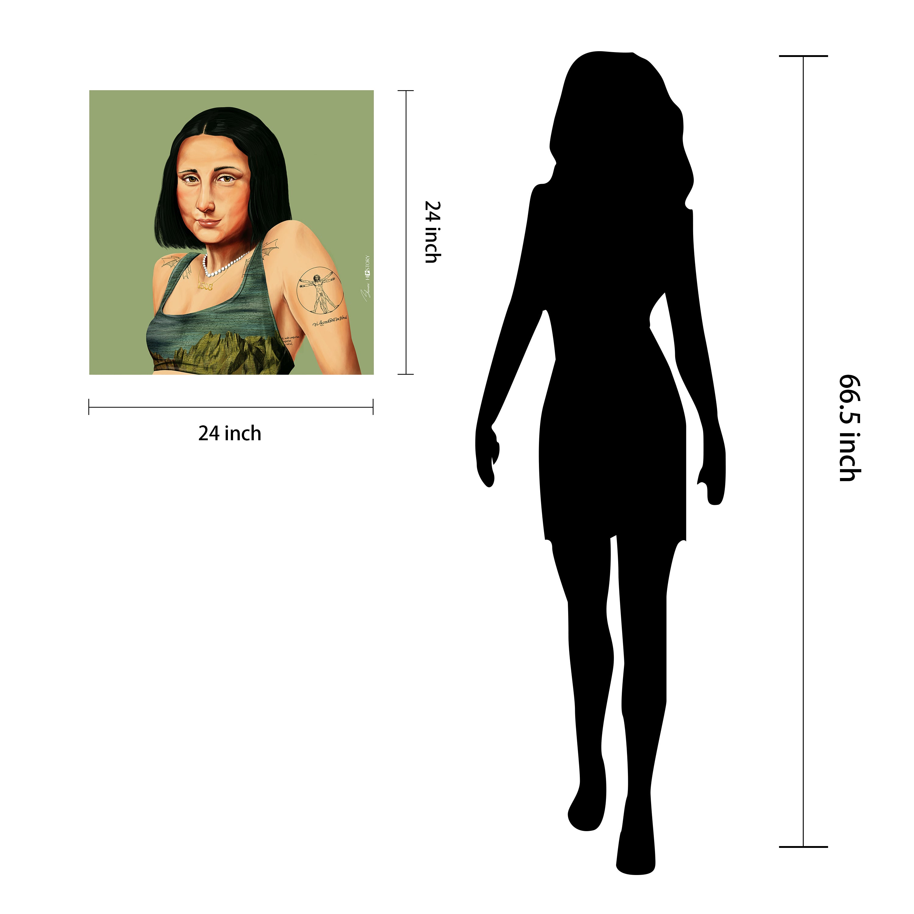 "Hip Mona Lisa" Frameless Free Floating Reverse Printed Tempered Art Glass Wall Art