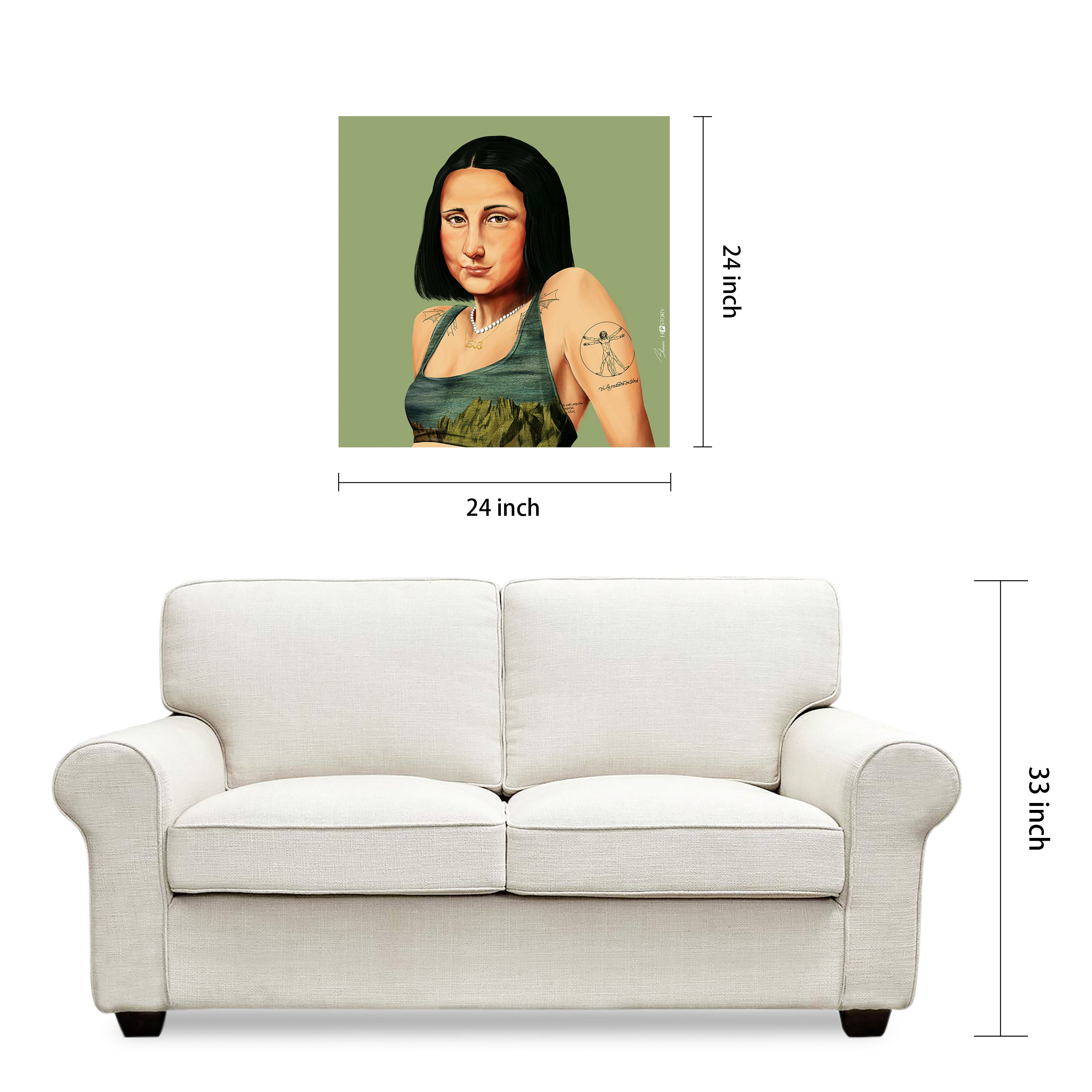 "Hip Mona Lisa" Frameless Free Floating Reverse Printed Tempered Art Glass Wall Art
