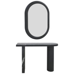 Modern and Curvilinear Black Wood Veneer Mirror and Console Set