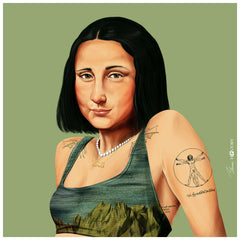 "Hip Mona Lisa" Frameless Free Floating Reverse Printed Tempered Art Glass Wall Art