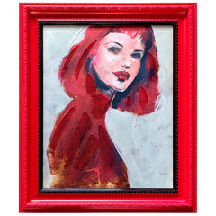 "Scarlet Muse" Chromatic Hand Painted Embellished Giclee Portrait Canvas Wall Art with Baroque Frame